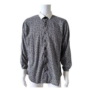 Au Noir Mens Button Up Dress Shirt Size 6 US L Black White Geometric Long Sleeve